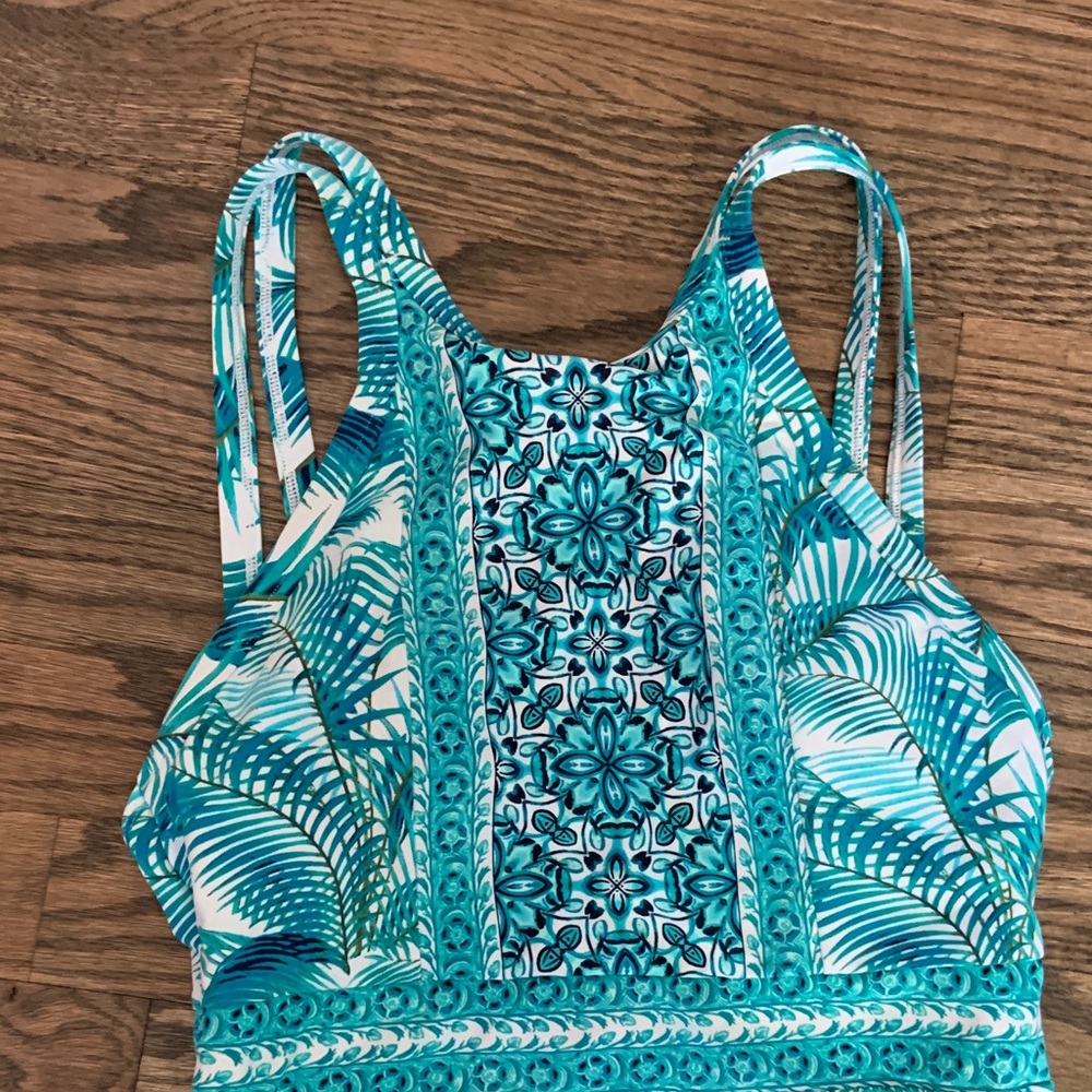 Tommy Bahama Turquoise White Tropical Double Strap One Piece Swimsuit - Picture 2 of 9